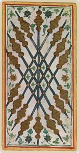 El Nueve de Bastos, facsímil de una carta del tarot del mazo 